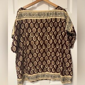 Lauren Ralph Lauren brown and cream leaf print boat neck women’s top, size XL